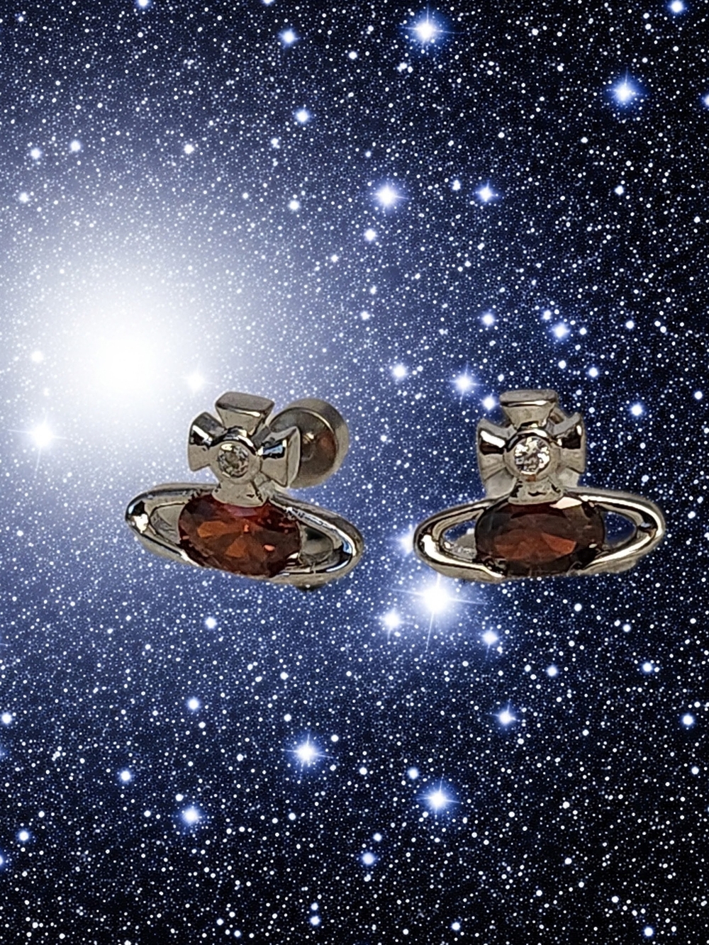 Vivienne Westwood Silver Orb Screwback Earrings with Red Gemstones